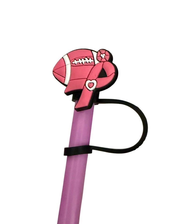 Cancer ribbon football Straw Topper