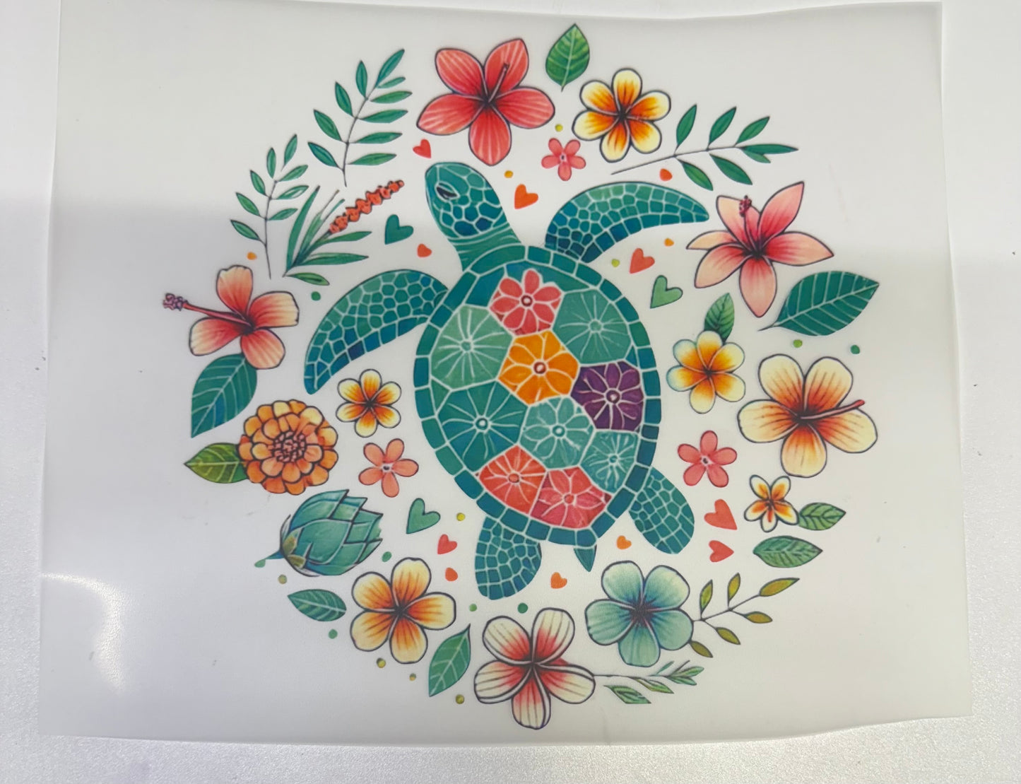 Turtle Tropical Flowers DTF Heat Transfer