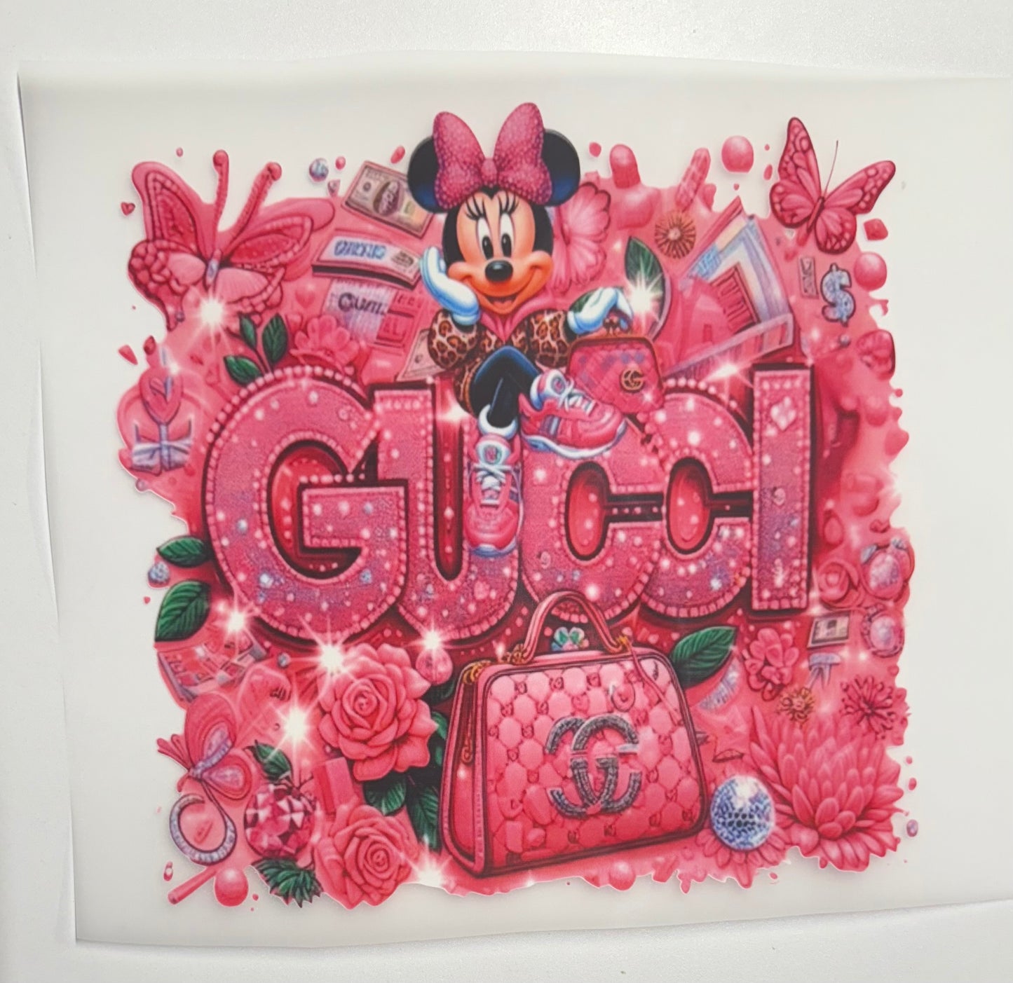 Pink Gucci Minnie Mouse Purse and Roses DTF Heat Transfer