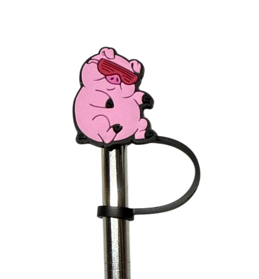 Pig with sunglasses Straw Topper