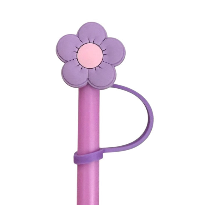 Purple flower pink center Straw Topper
