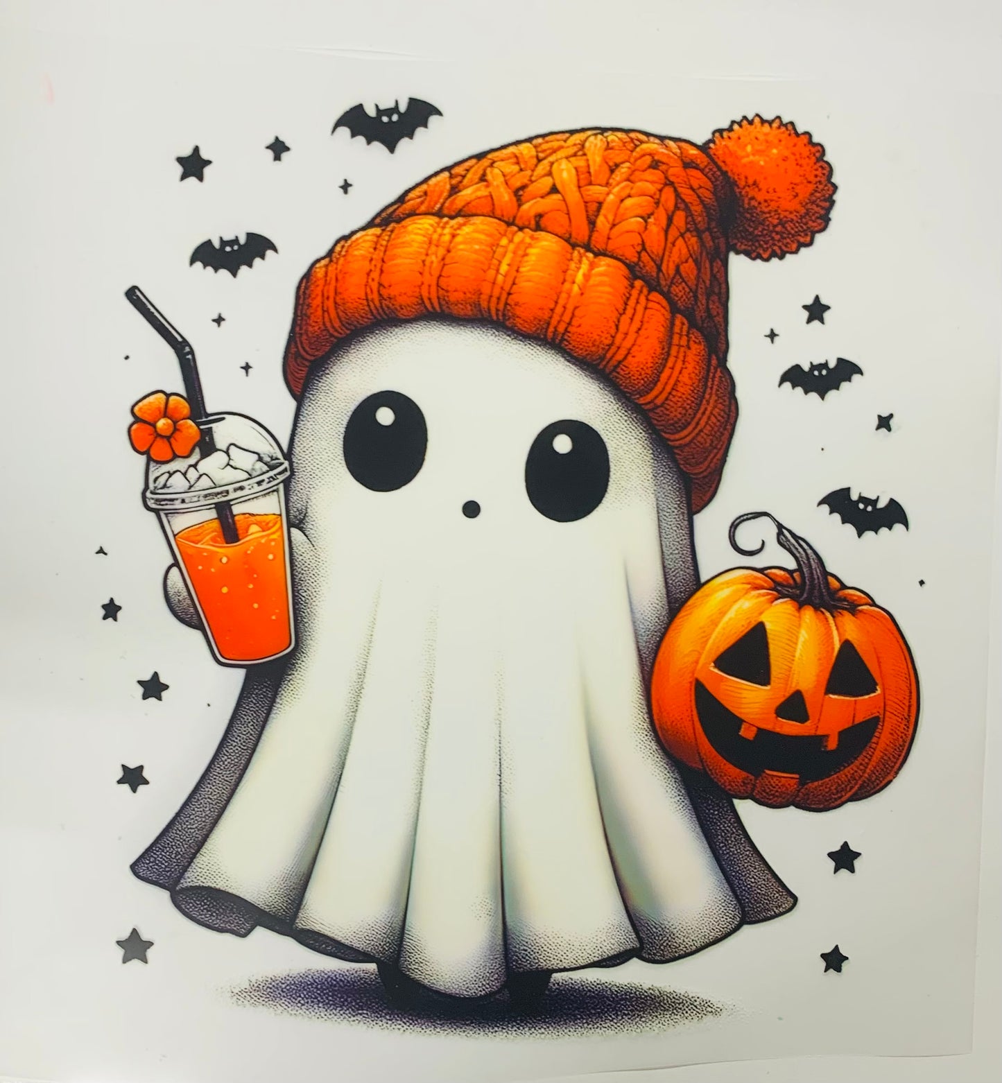 Orange ghost drink flower DTF Heat Transfer
