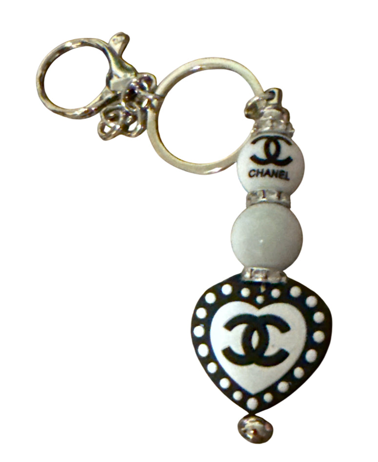 CC white dots beaded Metal Keychain
