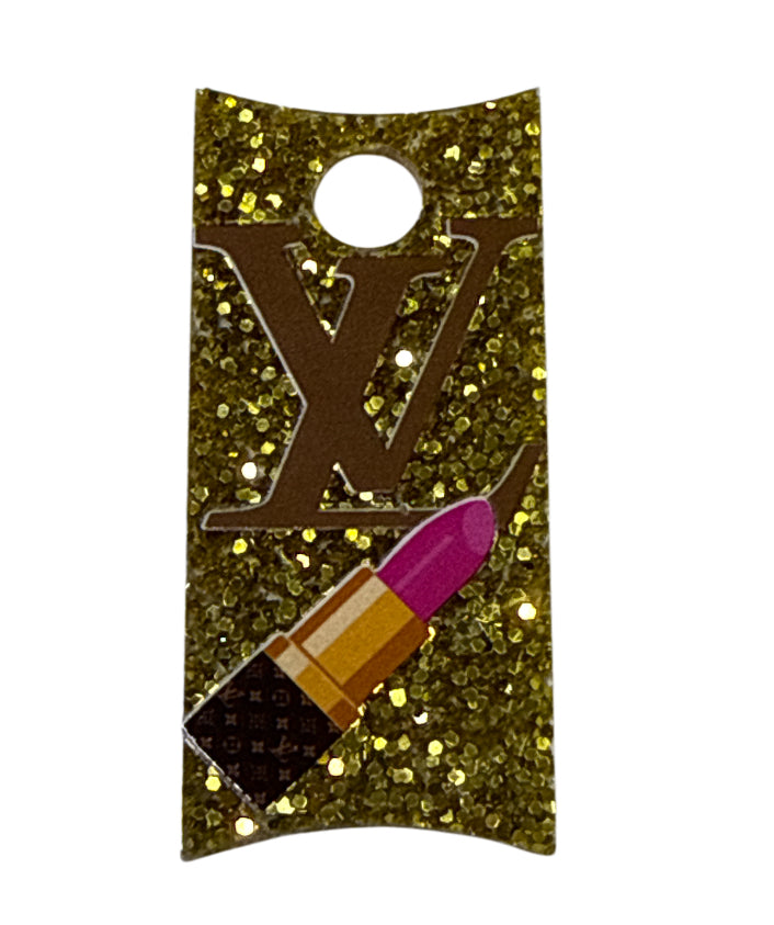 Brown Lv lipstick & gold glitter plate cover