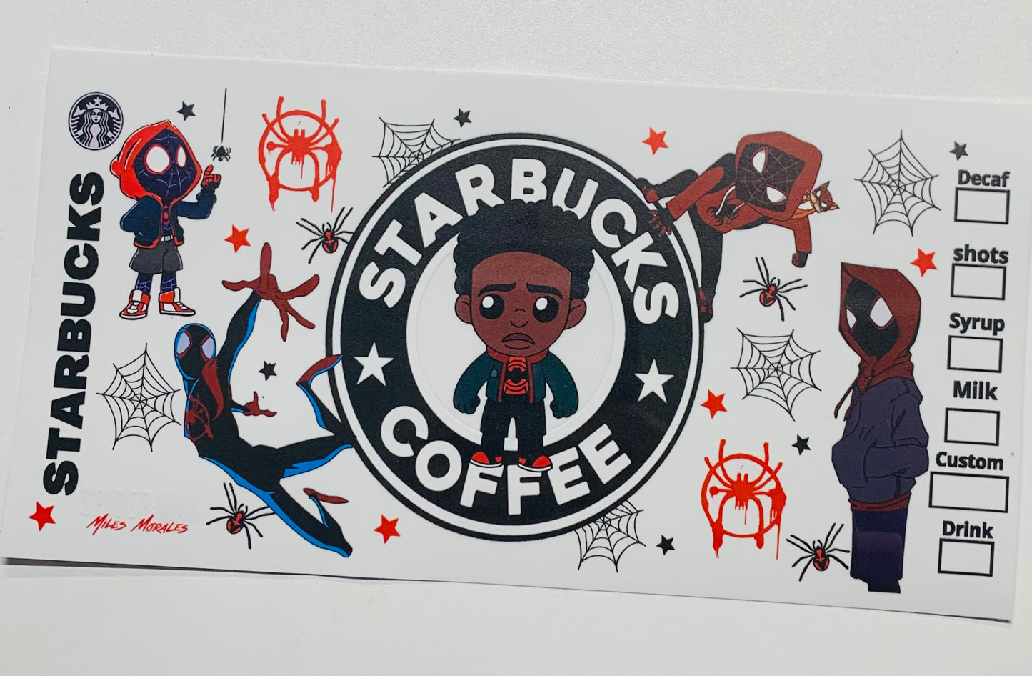 Spiderman Miles Starbucks Coffee Cup Transfer