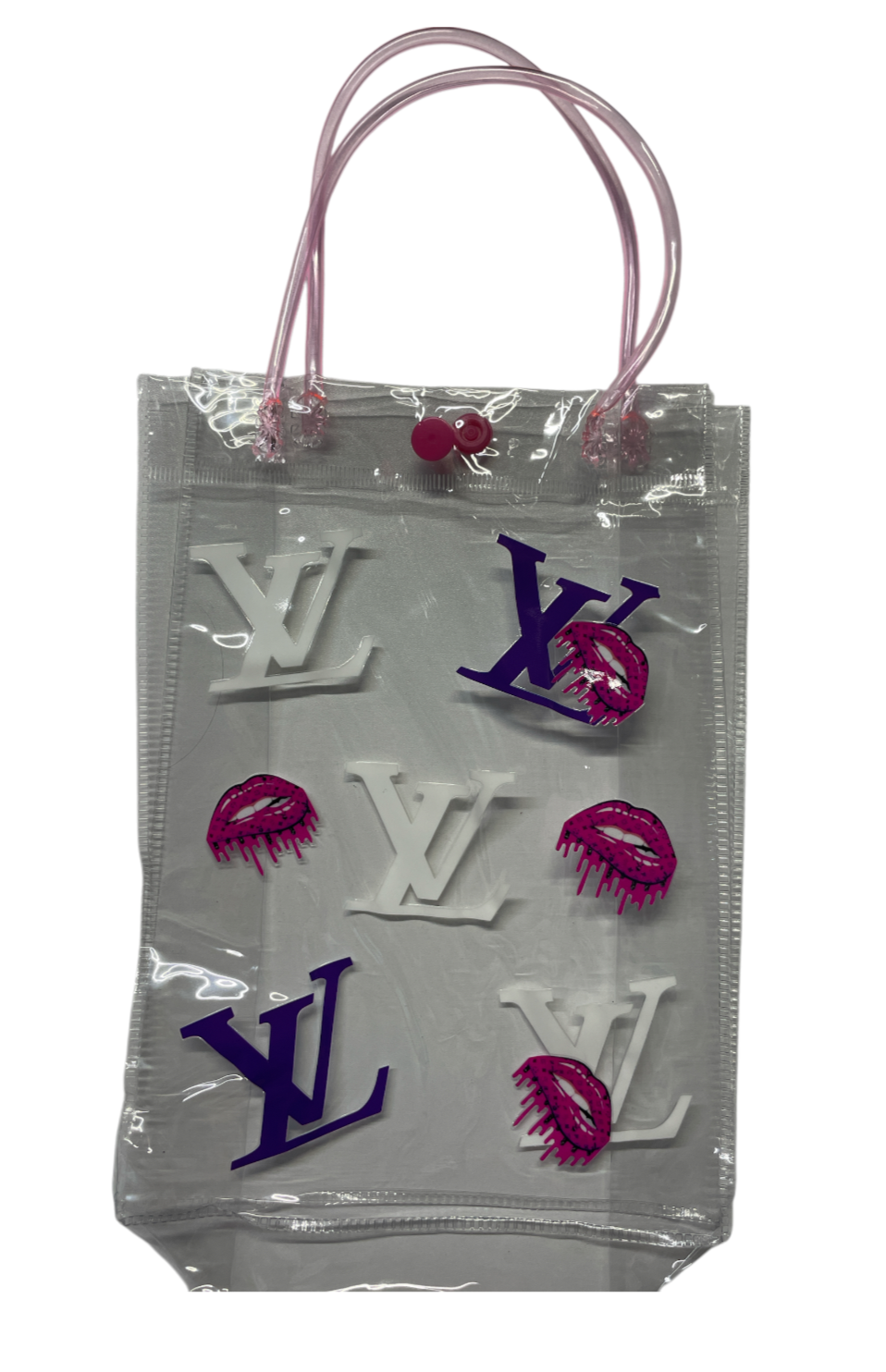 Lv purple & white lips clear bag pink handles