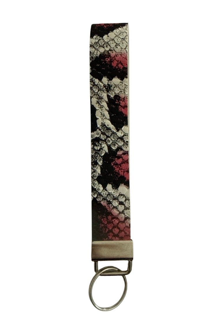 Pink Snake skin Keychain/ Key fob holder Wristlet