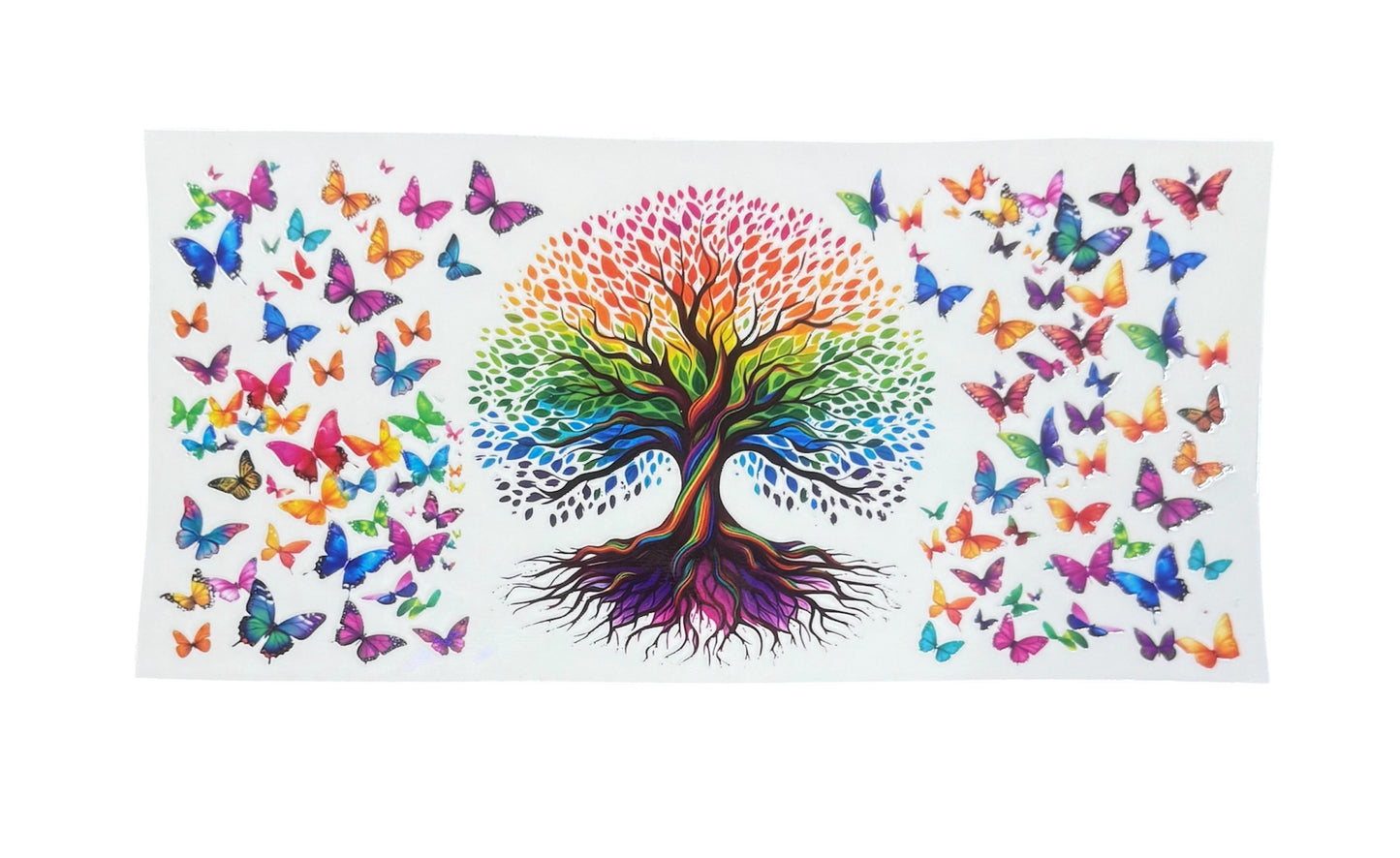Colorful Rainbow Tree & Butterflies UV Cup Transfer