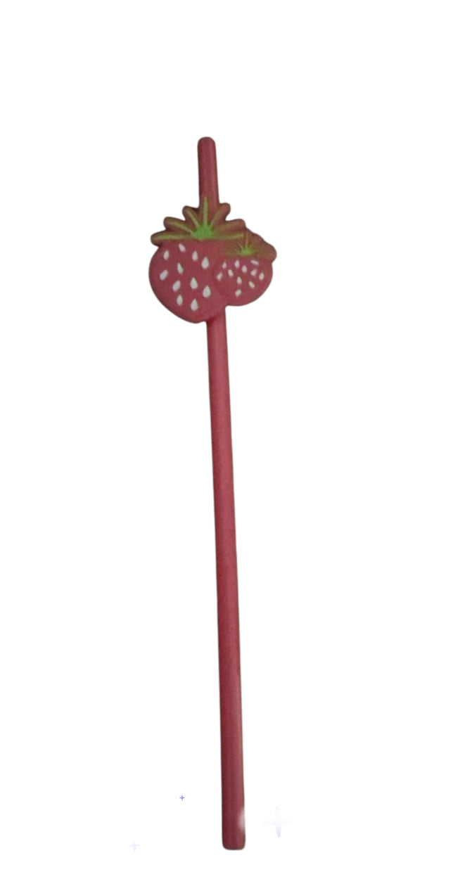 Strawberries charm with Reusable Plastic Straw