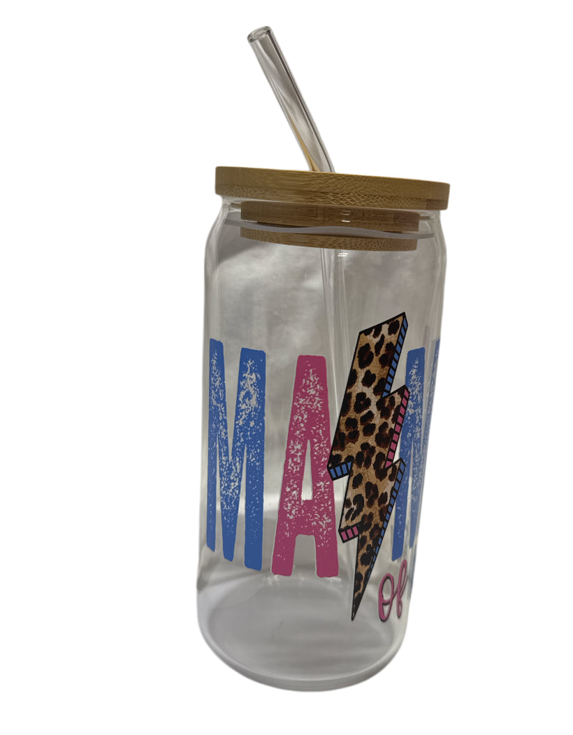 Mama of both 16 oz Libbey glass with bamboo lid and glass straw