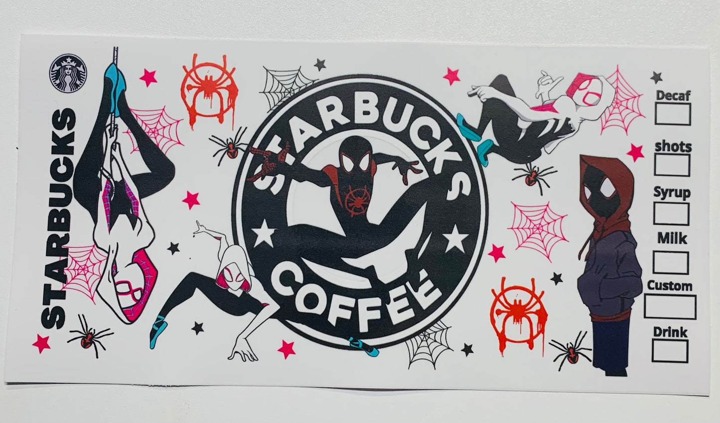 Spiderman With Spider Woman Starbucks Coffee Cup Transfer