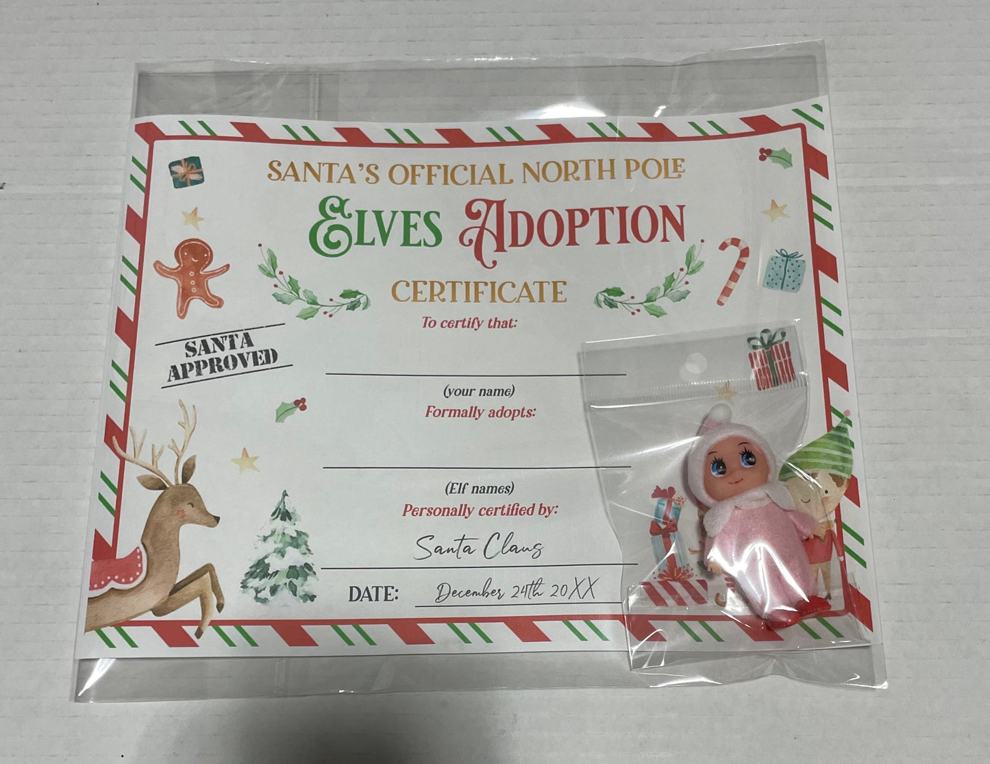 Pink Baby Elf with Birth Certificate
