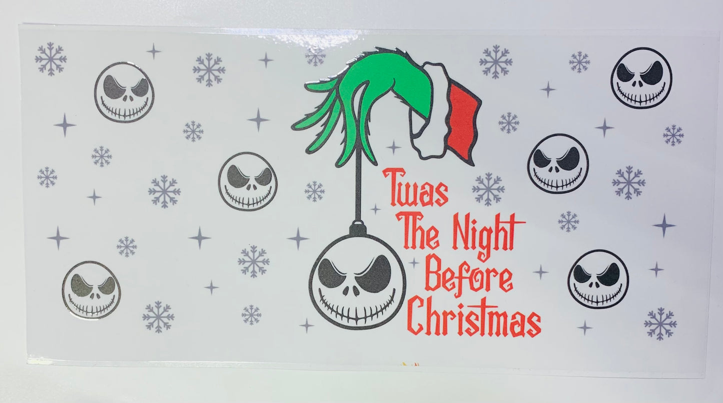 Grinch Hand Holding Jack Skellington Ornament Twas The Night Before Christmas Cup Transfer
