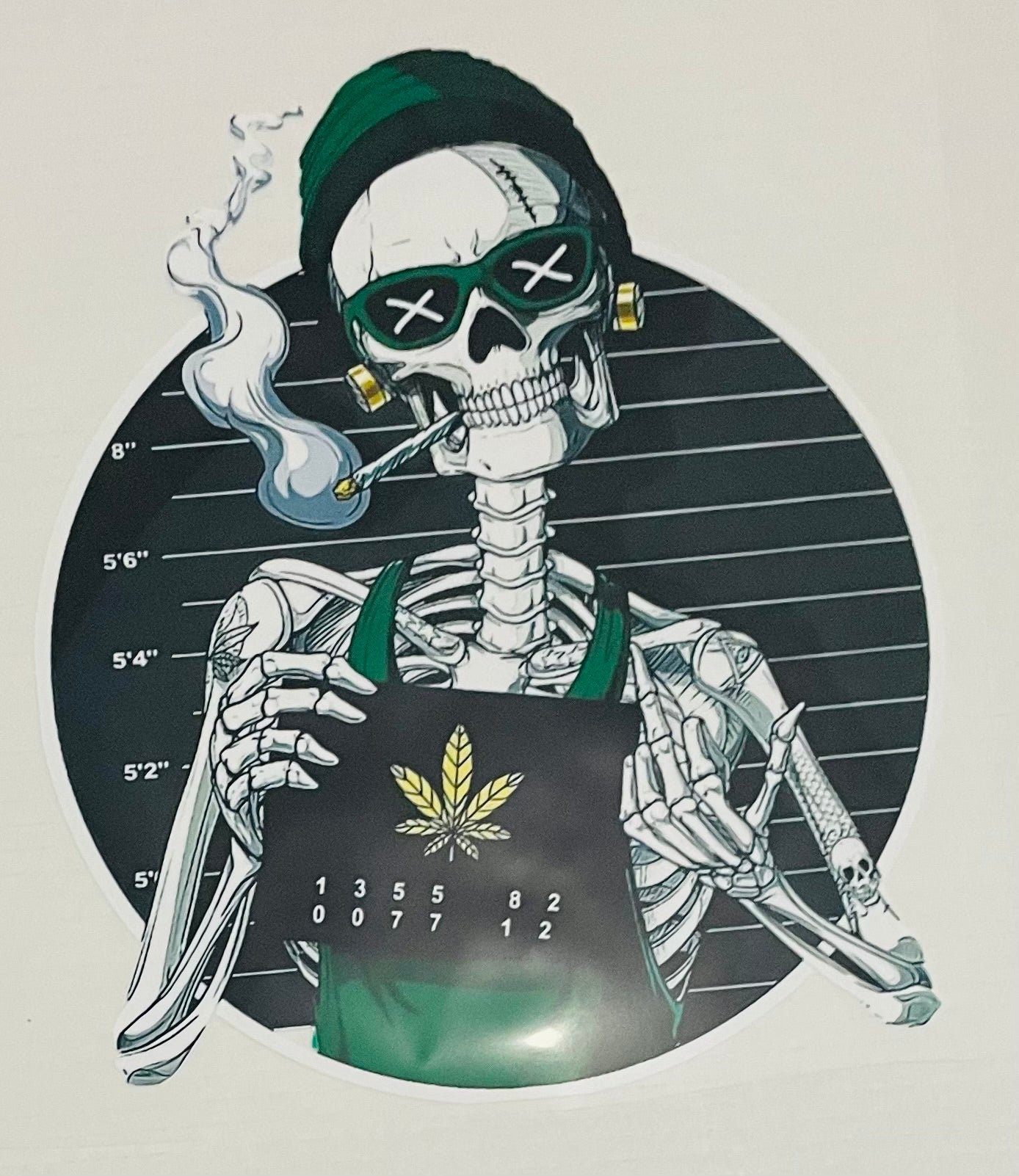 Weed Skeleton Mugshot DTF Heat Transfer
