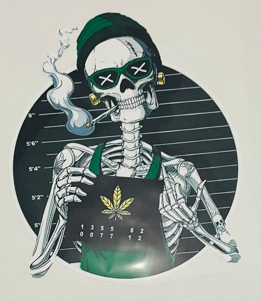 Weed Skeleton Mugshot DTF Heat Transfer