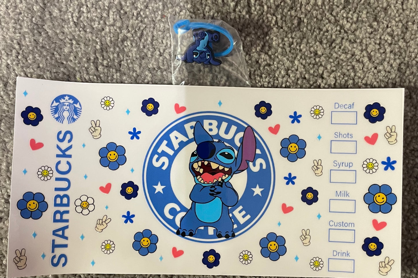 Stitch coffee Cup Transfer & Straw topper