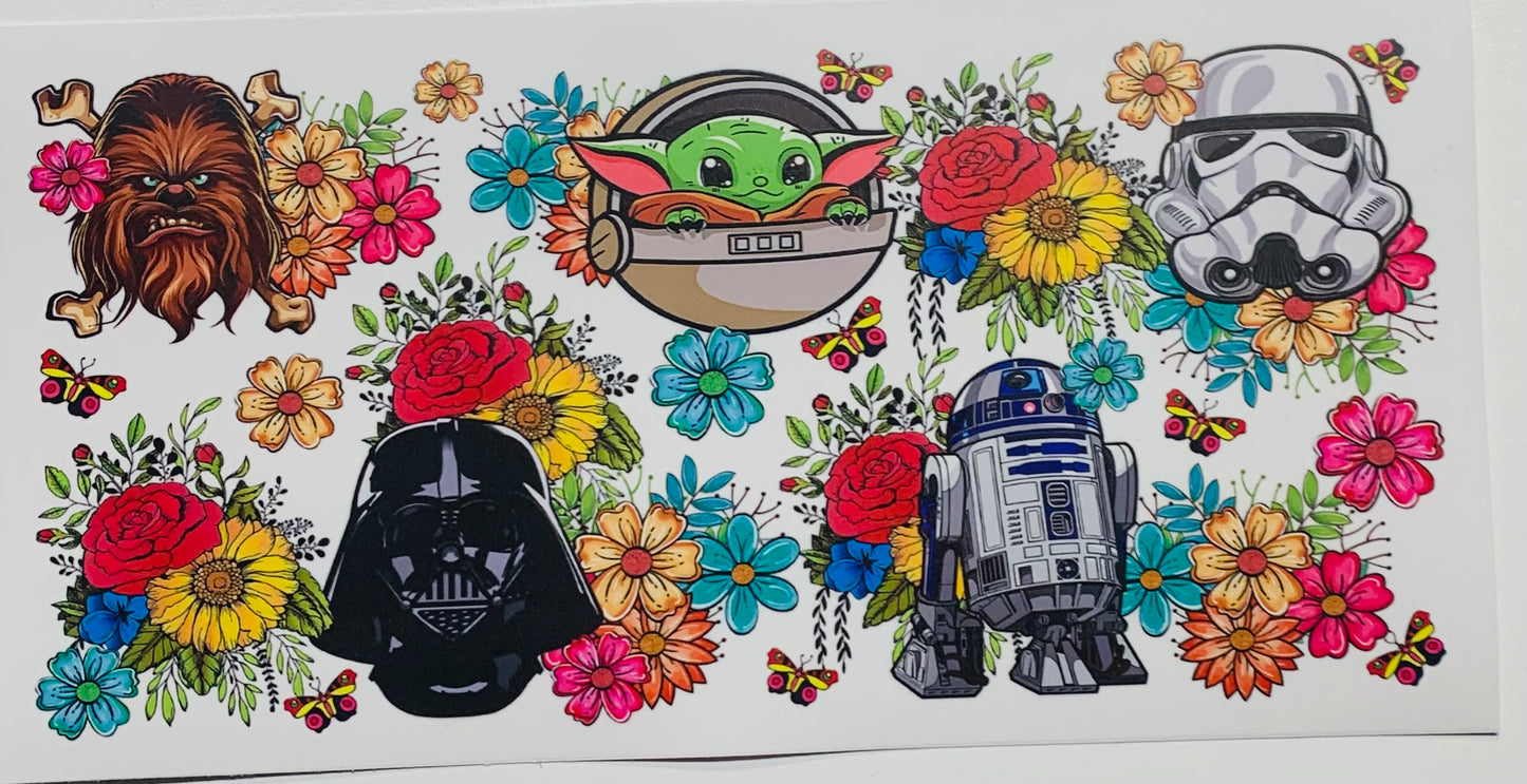 Yoda Darth Vader Colorful Flowers Cup Transfer