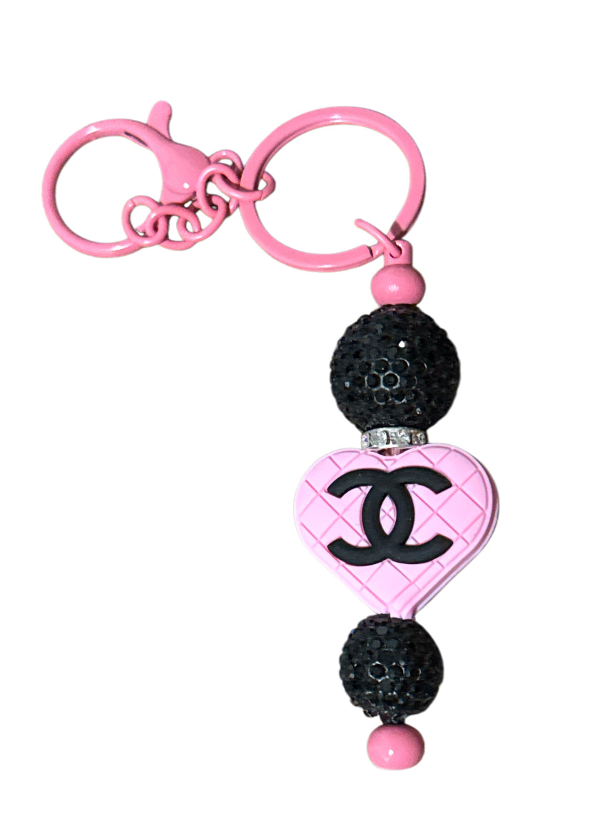 CC pink heart beaded Metal Keychain