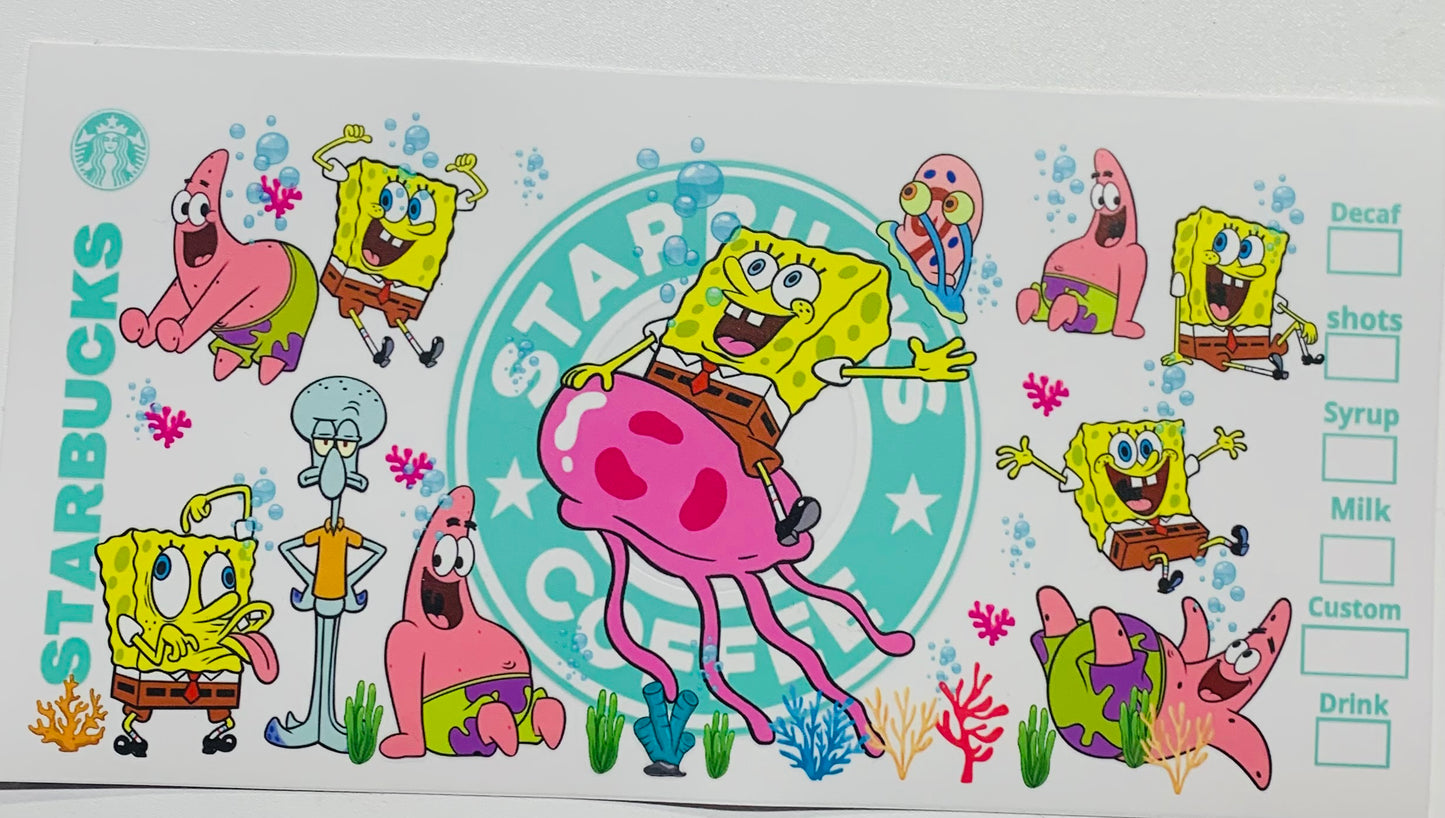 Spongebob Jellyfish Riding Starbucks Coffee Cup Transfer