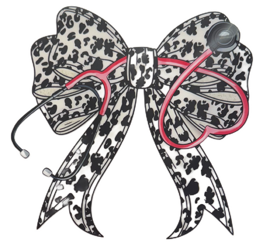 Nurse, Doctor,  Medical Field  Cow Print Bow Pink Stethoscope DTF Heat Transfer