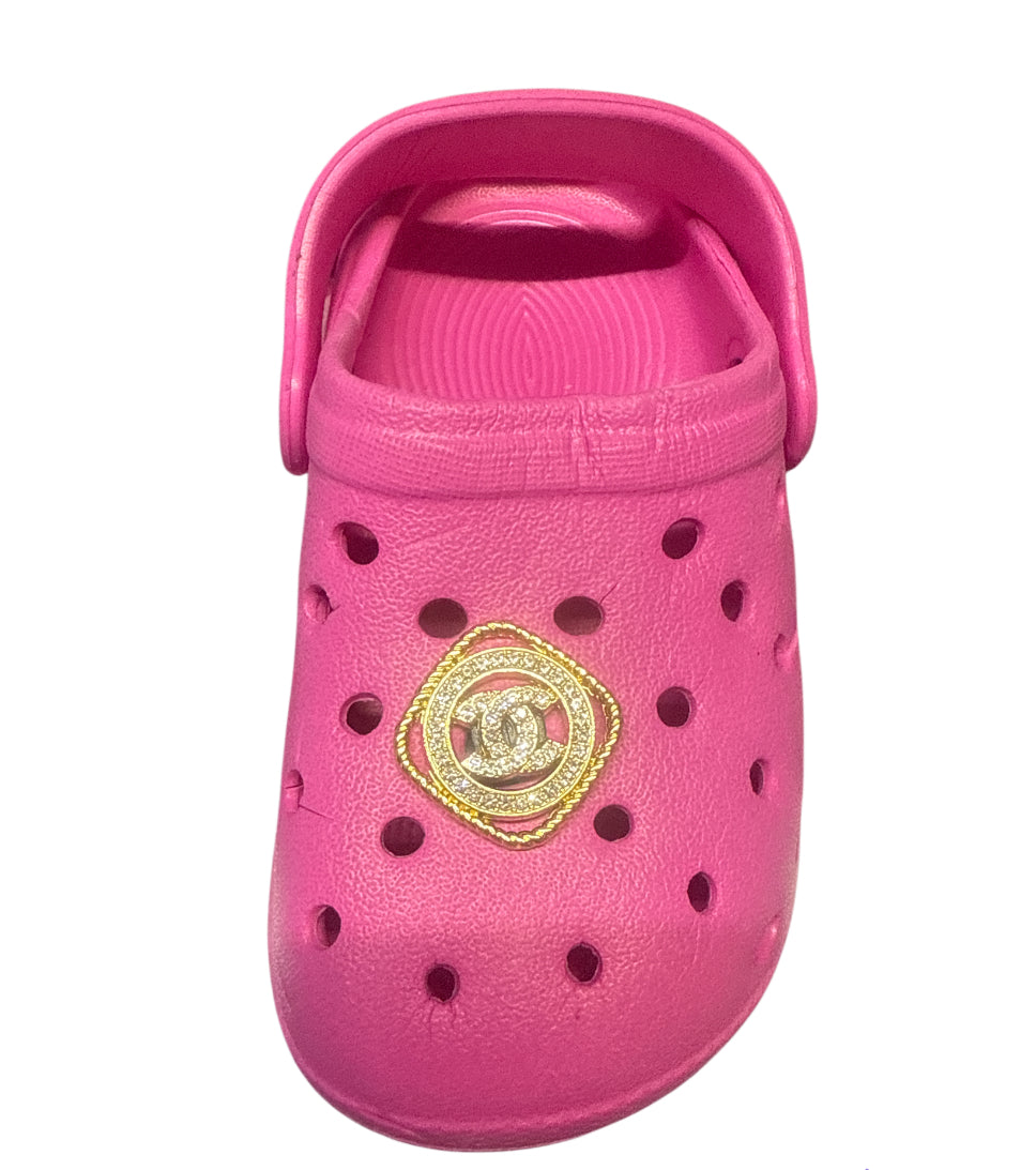 Cc square circle gold metal Shoe Charm