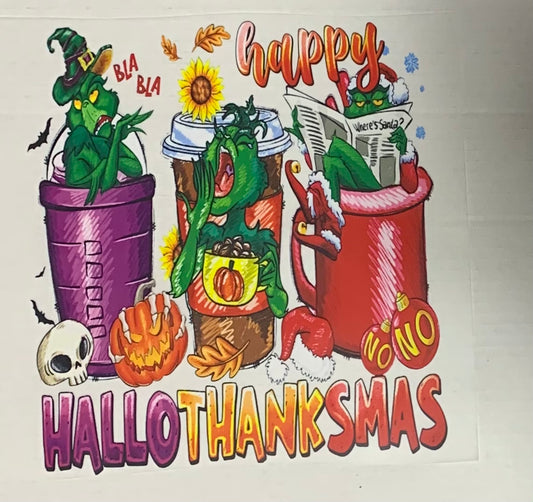 Grinch Yawn Hallothanksmas DTF Heat Transfer