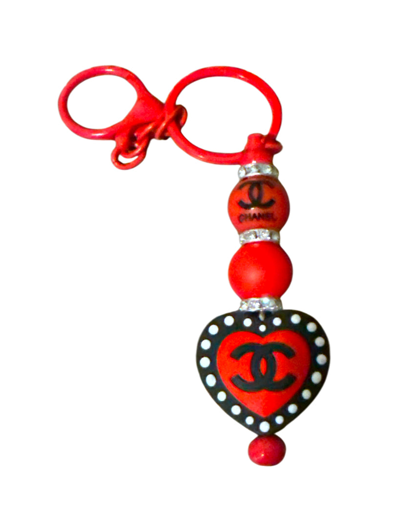 CC red with dots beaded Metal Keychain