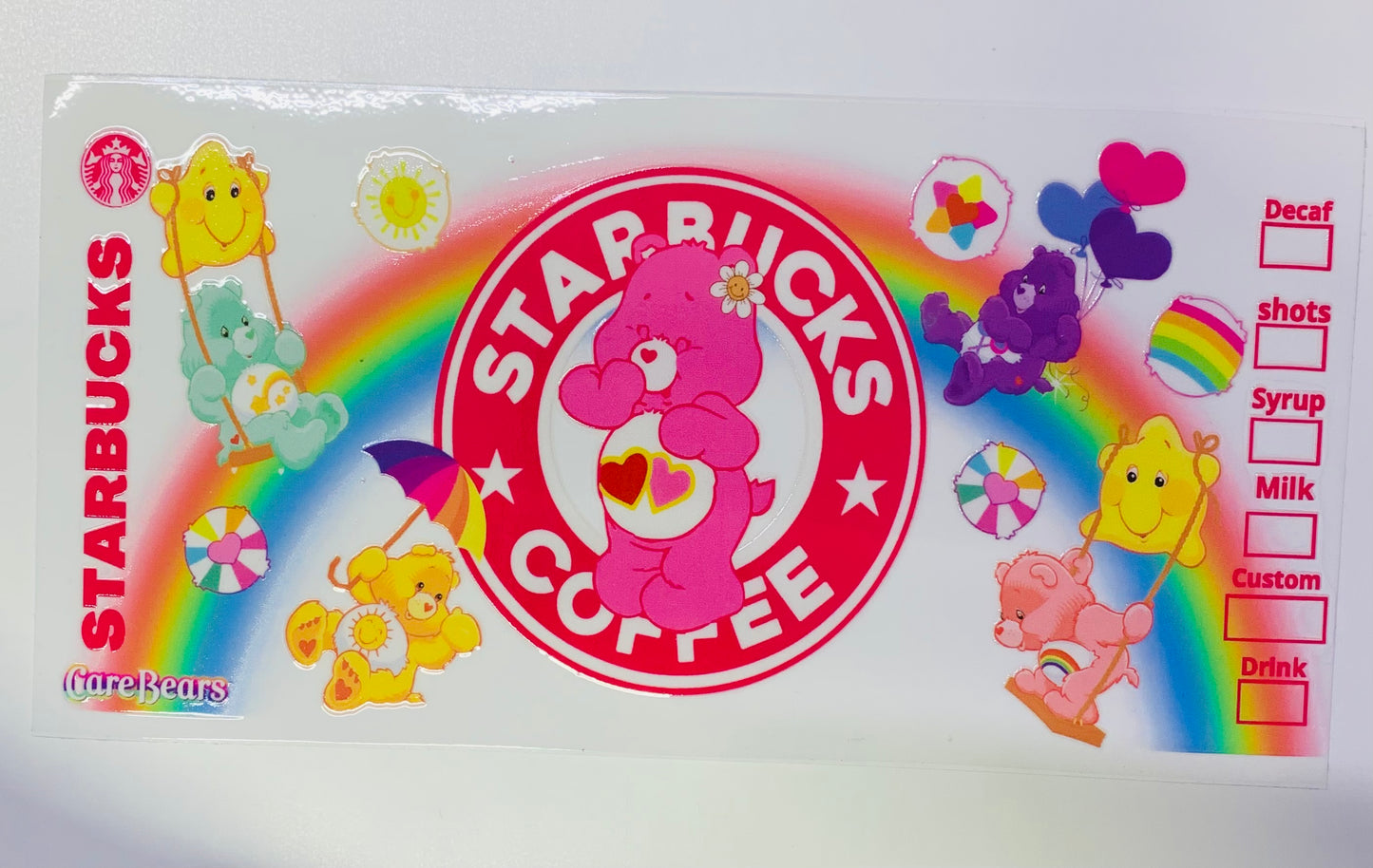 Pink Care Bear Daisy in Hair Starbucks Coffee Cup Transfer