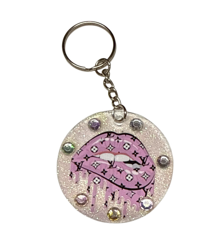 Lv pink lips rhinestone Keychain