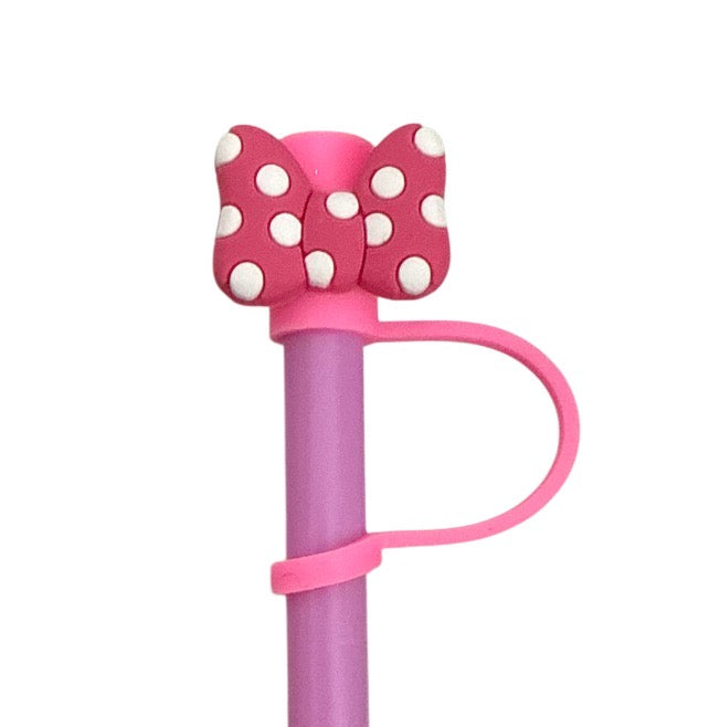Pink bow white dots Straw Topper