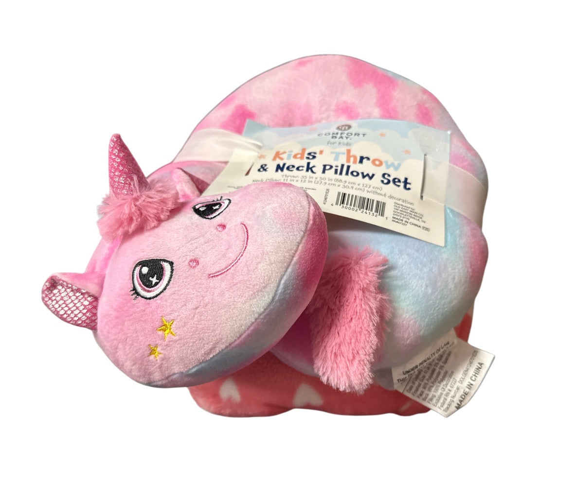 Unicorn Neck Pillow and throw set