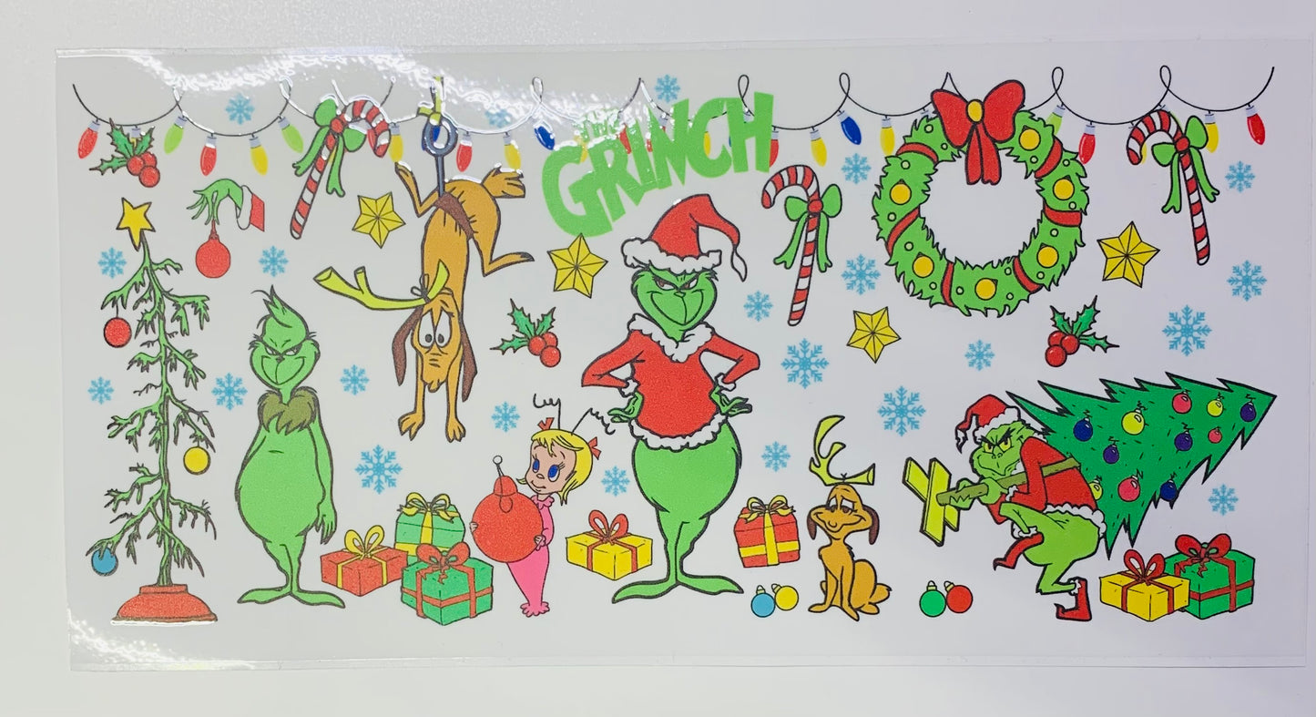 Grinch Christmas Lights with Max Hanging on Them Cup Transfer