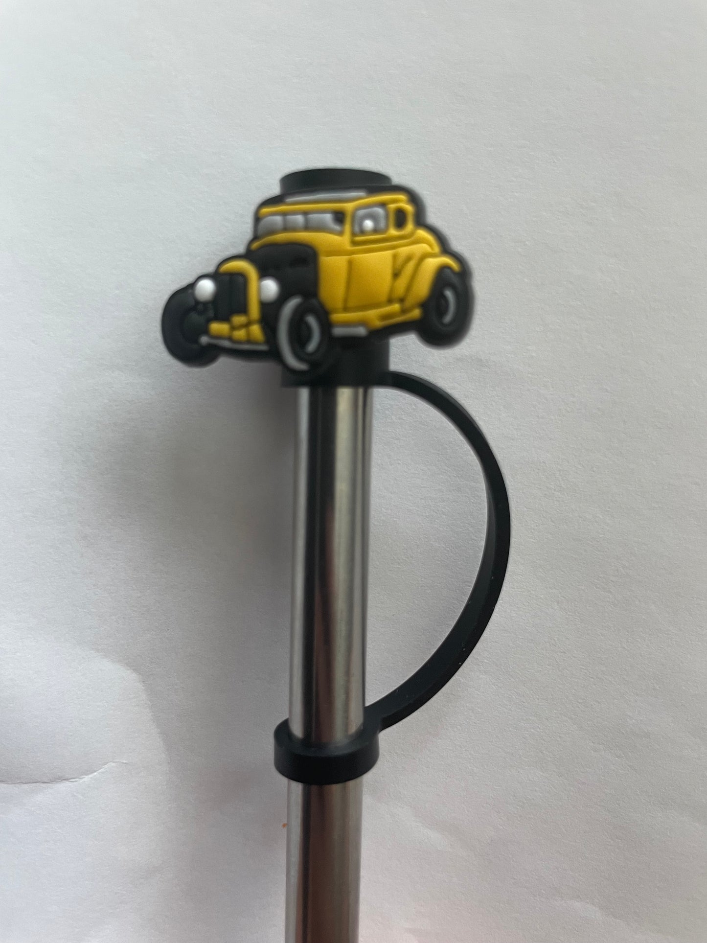 Yellow old car Straw Topper