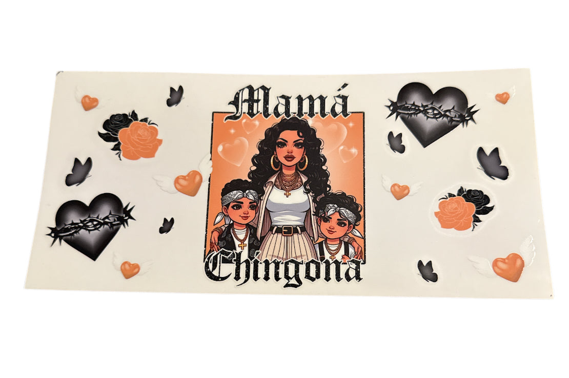 Mama yellow,black heart Chingona Cup Transfer