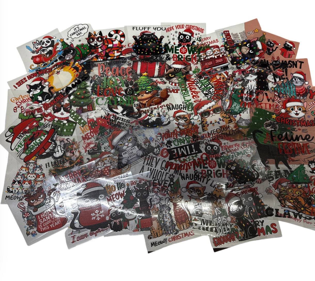 Mystery christmas cat decals 3x3 pack of 50