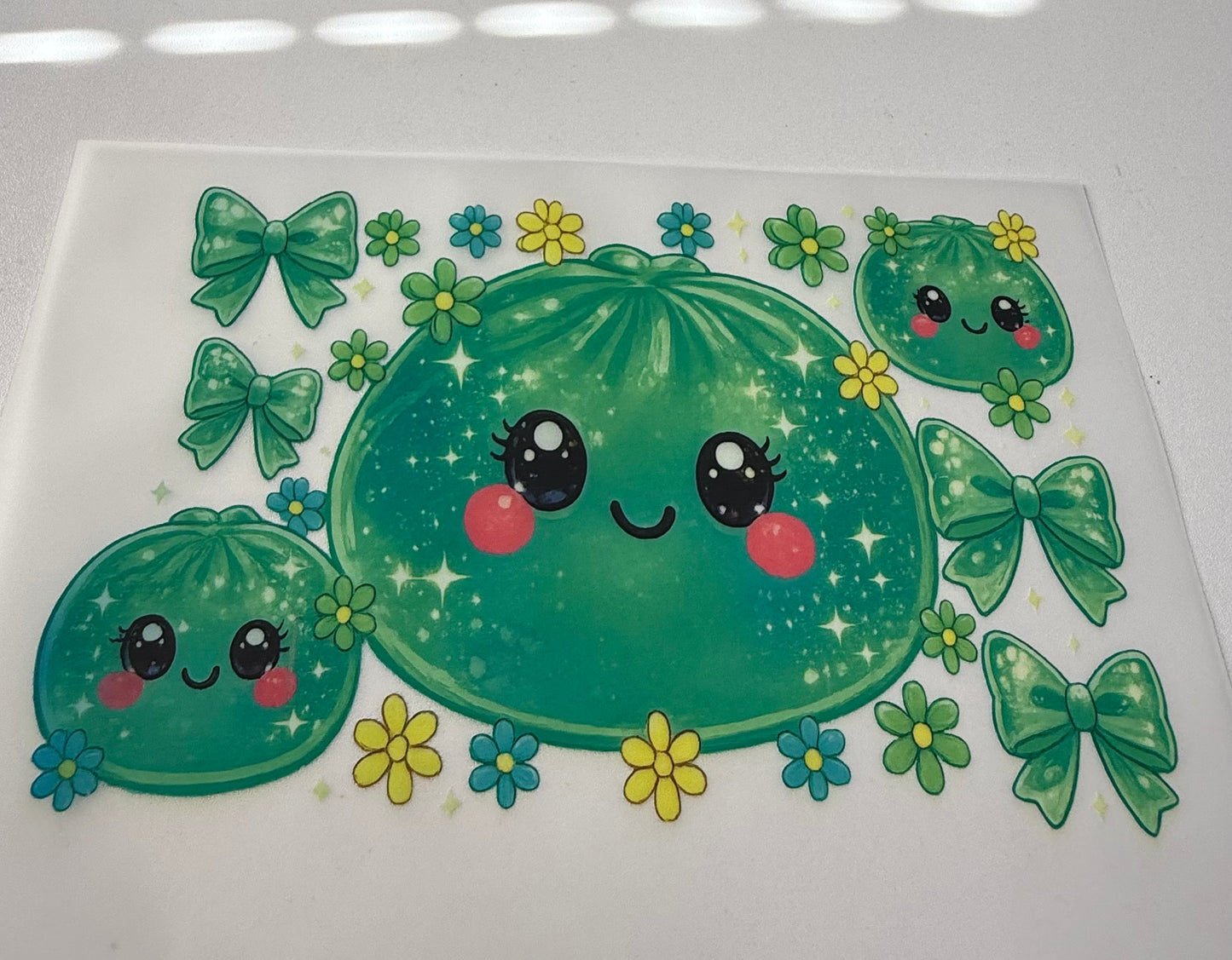 Squishy green DTF transfers