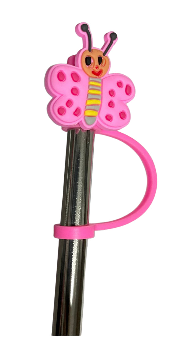 Pink Butterfly Dots Straw Topper