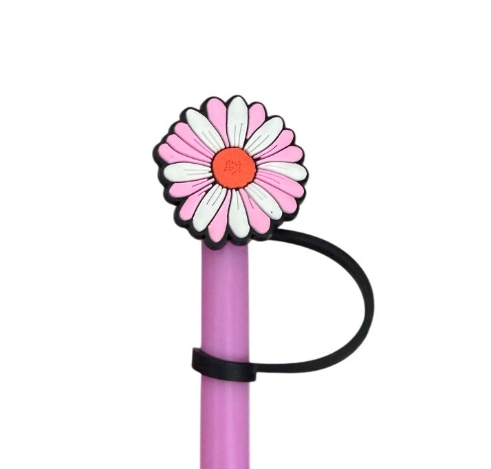 Pink white daisy flower Straw Topper