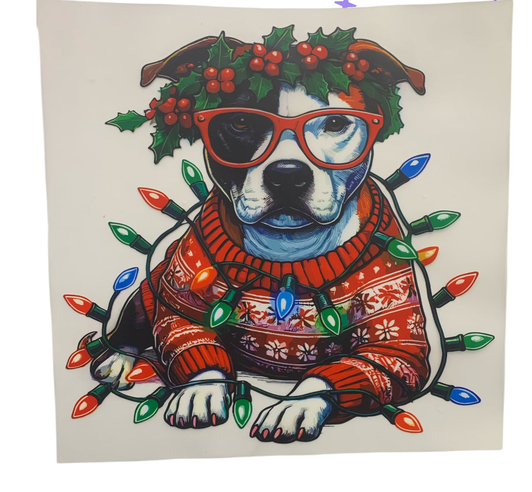 Pit Bull Christmas lights DTF Heat Transfer