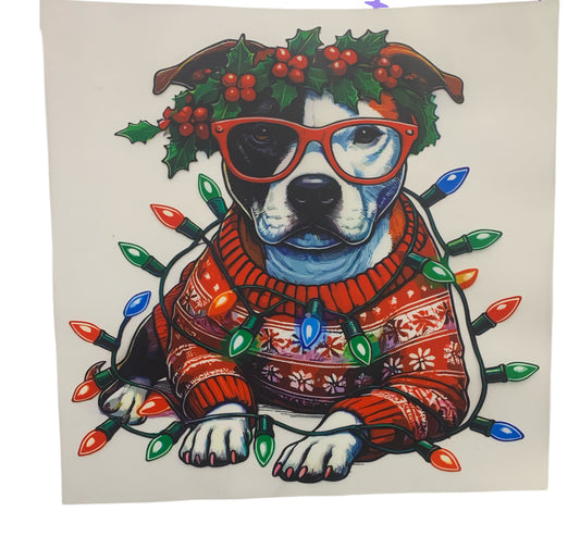 Pit Bull Christmas lights DTF Heat Transfer