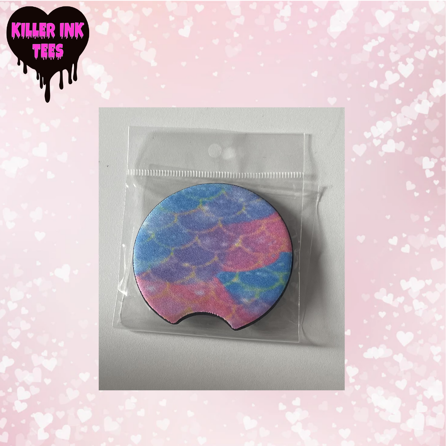 Pink & Blue Scales Cup Coaster For Vehicle