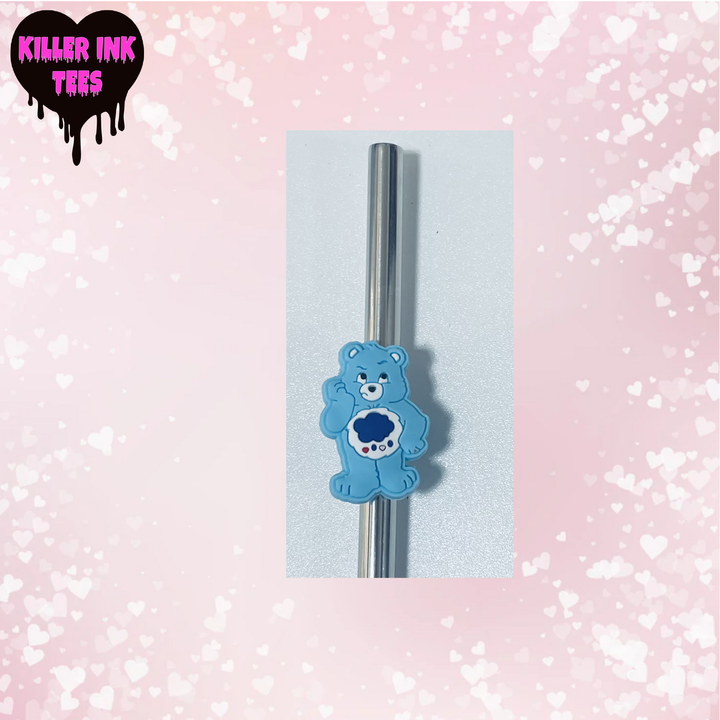 Blue Cloudy Bear Straw Charm
