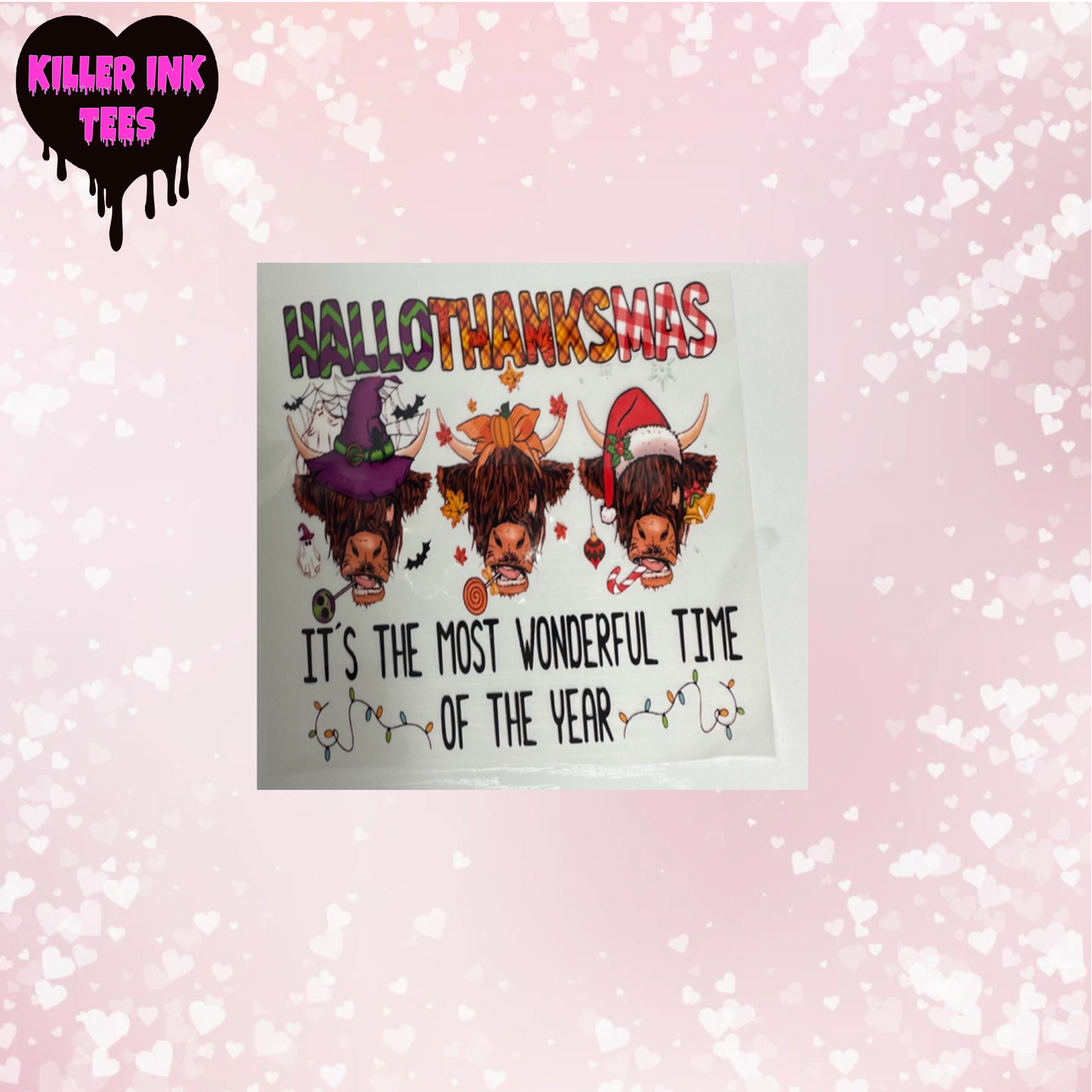 HALLOTHANKSMAS Cow DTF Heat Transfer