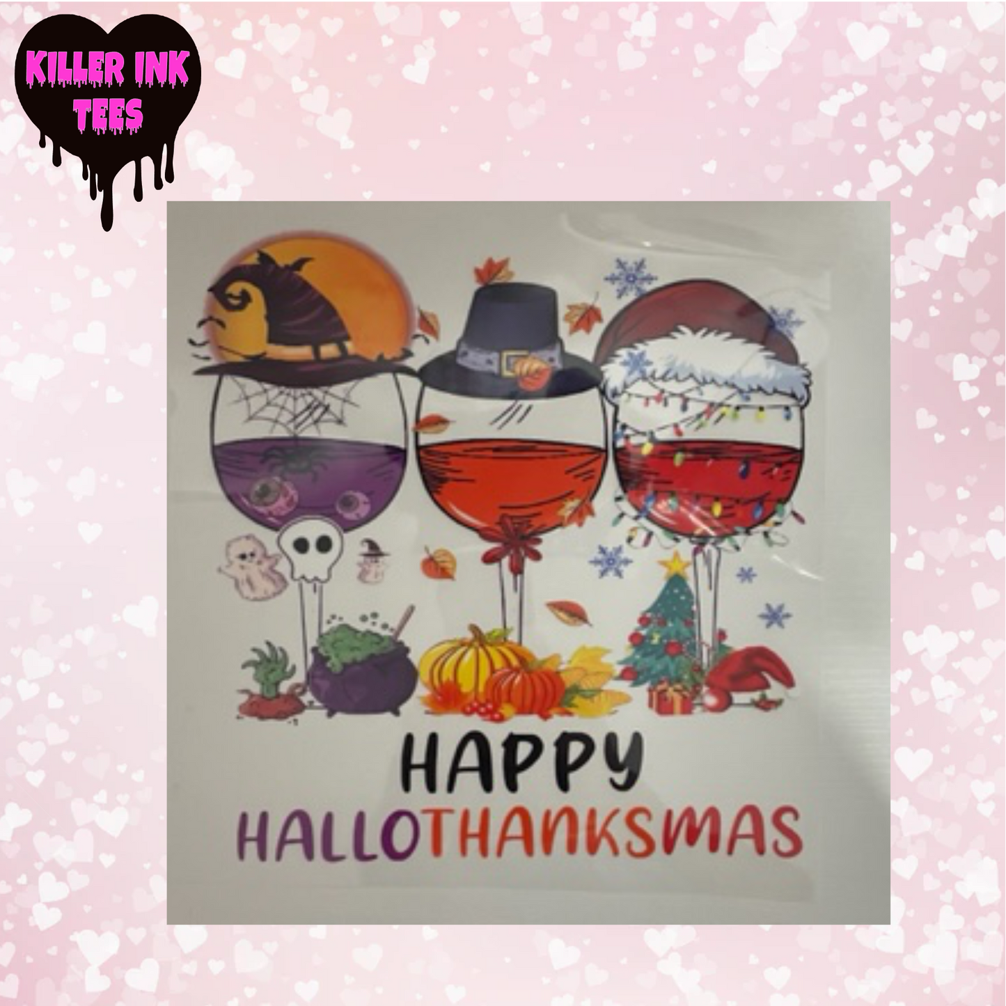 HAPPY HALLOTHANKSMAS Wine Glasses DTF Heat Transfer