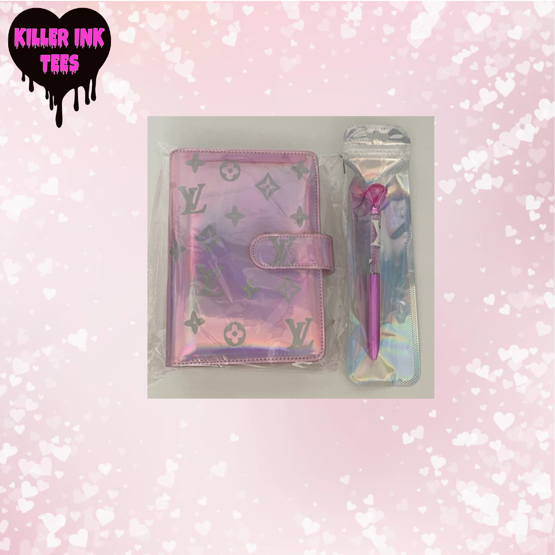 LV Pink Holographic Budget Binder Free LV Pen Included Killer Ink Tees