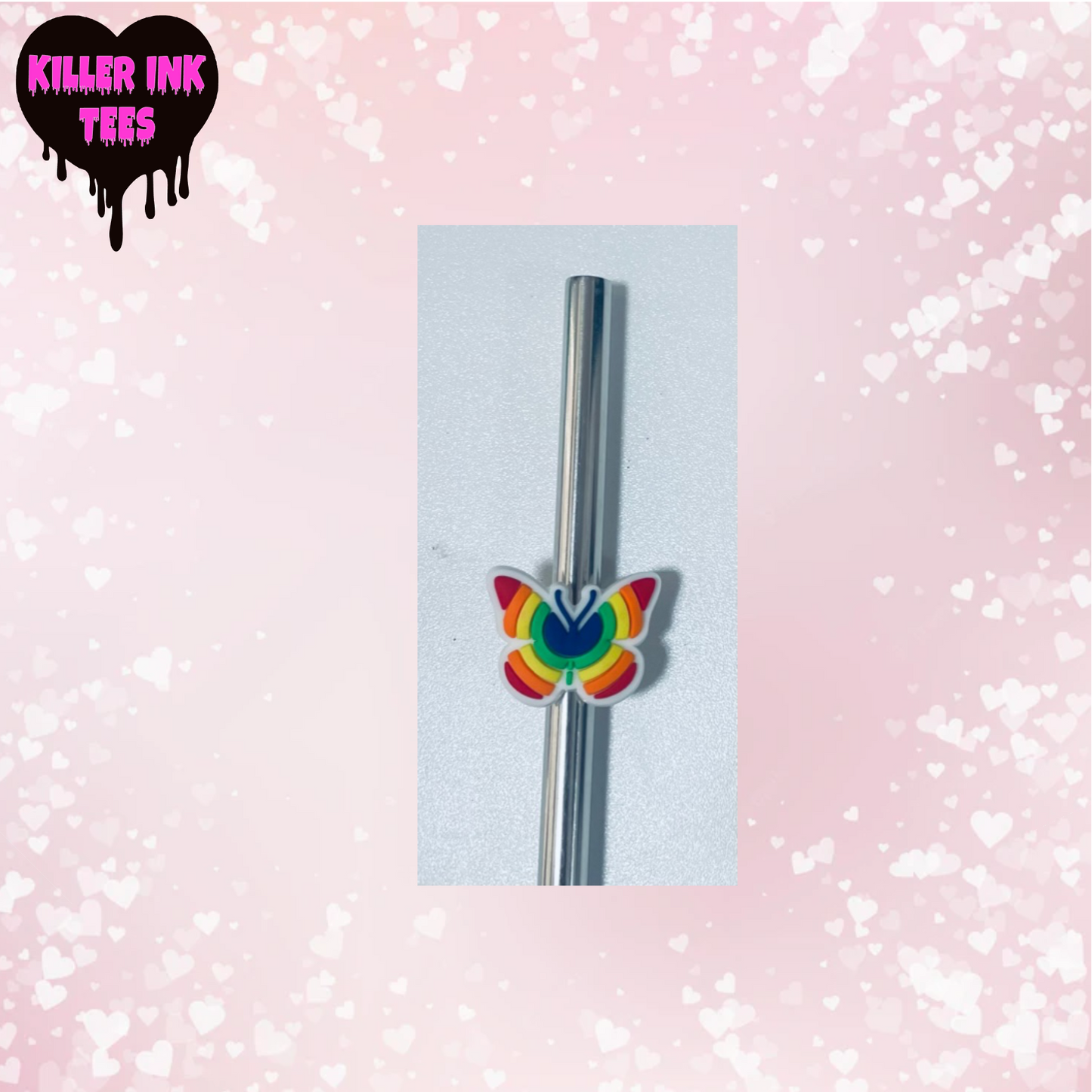 Rainbow Butterfly Straw Charm