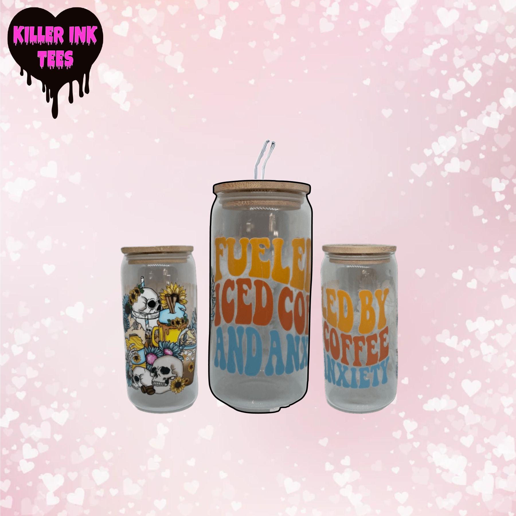 Fueled by Iced Coffee & Anxiety Glass Can Cold Drink Cup w/Bamboo Lid –  Makayla Rose Creations Inc.