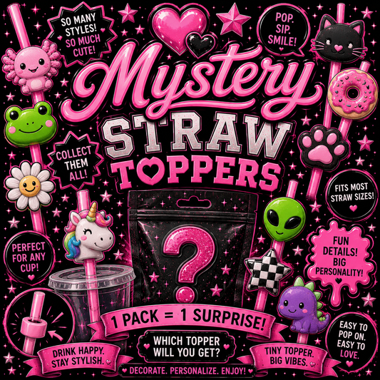 25/50/100/200 Mystery Straw Toppers 5 Duplicates of the same design