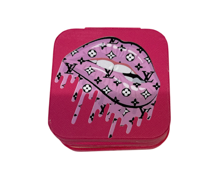 Lv baby pink lips pink travel jewelry box with zipper