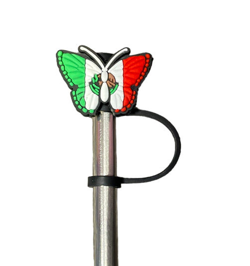 Green,white& red butterfly Straw Topper